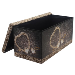 High Quality Leopard Pattern Printed Ottoman Leather Waterproof Home Storage Ottoman Stool