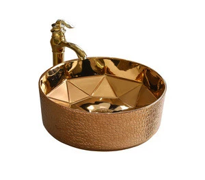 High quality Rose Golden Round Bathroom Sink art basin