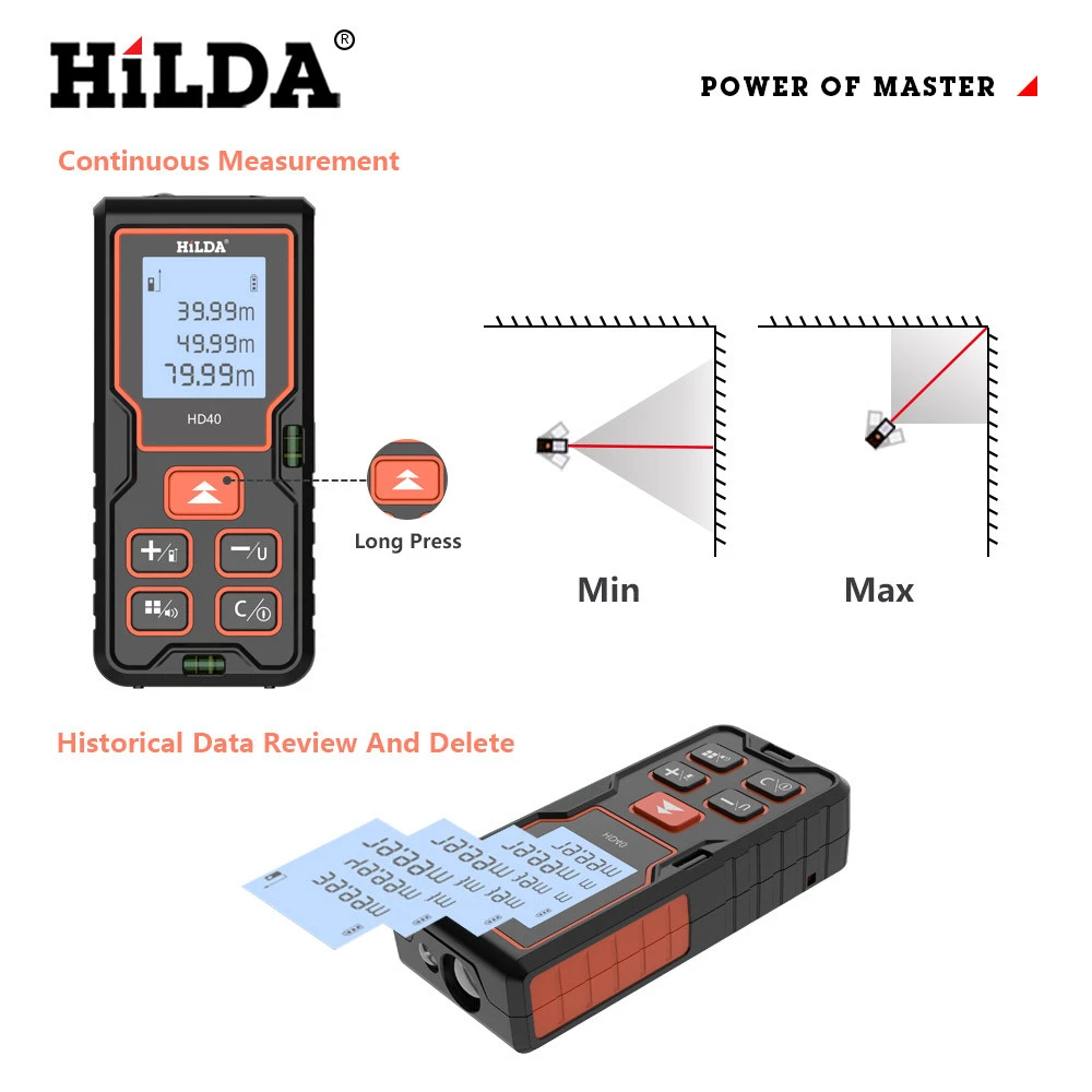 Hilda Laser Distance Meter Range Finder Rangefinder 40m 60m 80m 100m Electronic Tape Trena Ruler Tester Hand Tool Device Build