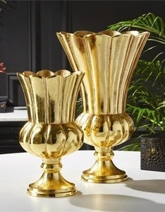 Home decor embosed gold metal standing large floor flower vase