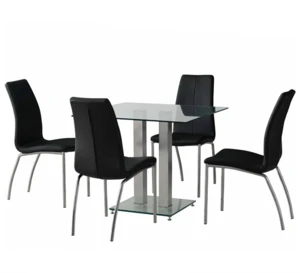 Home Furniture 1+4 Square Tempered Glass Metal Modern DiningTable Set