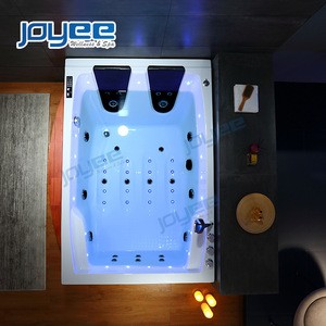 JOYEE New design indoor corner whirlpool bath tub acrylic massage bathtubs for 2 adults with pillow and massage jets