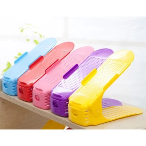Latest modern design eco-friendly yellow and white shoe organizer plastic, plastic adjustable shoe rack for hold shoes