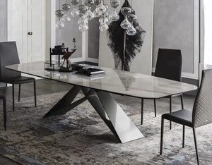 Long Black Power Coated Metal Feet  Modern Marble Dining Table Set