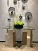 long narrow glass marble console table