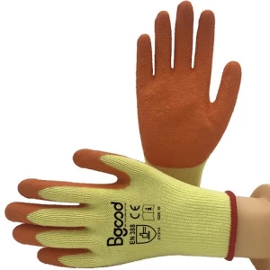 Low price cotton knitted crinkle latex coated garden gloves anti slip best choice for garden construction work