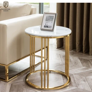 MADEFINE VY-010 Modern White Marble Top Gold Stainless Steel Base Livingroom Side Table Coffee Table Set
