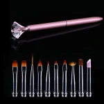 Manicure Set Wholesale High Quality Manicure Painting Brush Metal Handle 10PCS/Set Big diamond crystal Top Nail Art Painting Pen