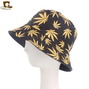 Marijuana Leaf Bucket Hats outdoor fishing Cap Reversible Summer Hat