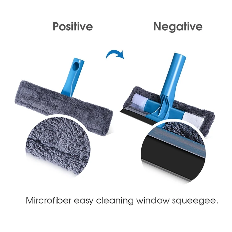 Masthome 3 in 1 Multipurpose Pole with Long handle broom Rubber Window Squeegee Cleaner microfiber duster
