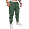 Mens Drawstring Pants Solid Cotton Pleated Pants Men Popular Casual Sport Trousers With Pocket Mens Slim Trouser Pants