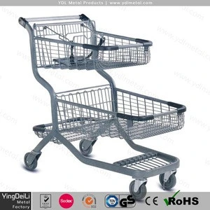 metal Two-Tier shopping trolley carts with baskets