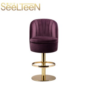 Modern  design round base red velvet golden stainless steel bar stool chair