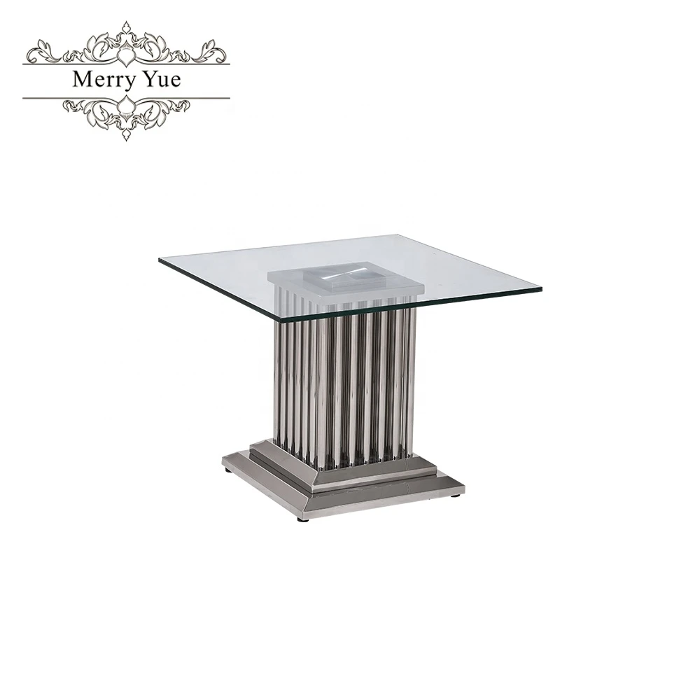 Modern sofa side end table glass top stainless steel metal side coffee table bedside table