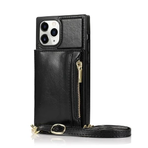 Multi-function Handmade Zipper Magnetic Lock PU leather Case With Card Pocket