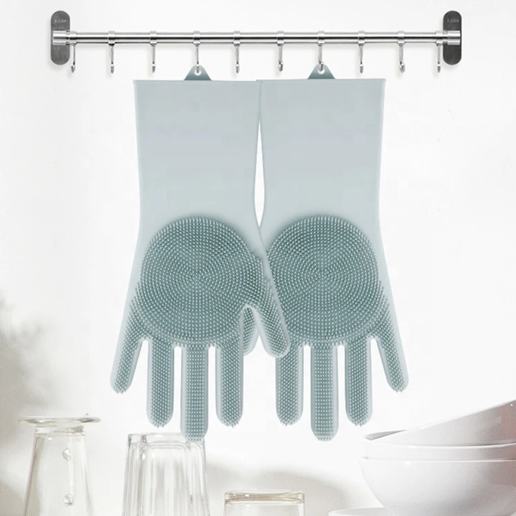 Multifunctional Thicken Kitchen Silicone Scrubber Brush Sponge Dishwashing Gloves Non Slip Heat Resistant Kitchen Cleaning Tools