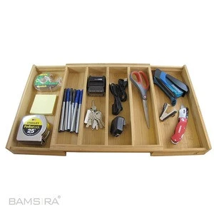 Multipurpose drawer storage box-Bamboo Flatware Organizer Tray for Silverware and Kitchen Utensils