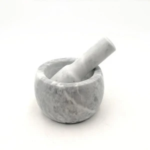 Natural stone design white marble mortar and pestle set for kitchenware