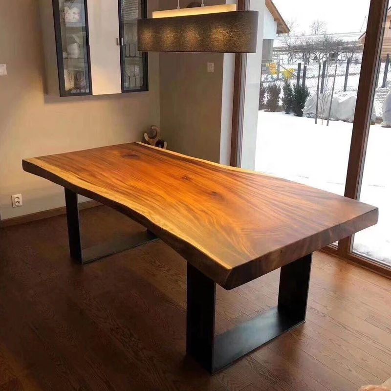 natural wood dining table with metal legs live edge south american walnut slab table in stock kiln-dry wood slabs