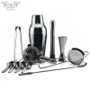 New Arrival Luxury 11pcs Stainless Steel Gun Black Electroplating Bartender Cocktail Shaker Bar Set With Stand