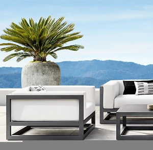 New arrival outdoor furniture with a U-shaped, continuous cushion forms the arms and back  aluminum sofa