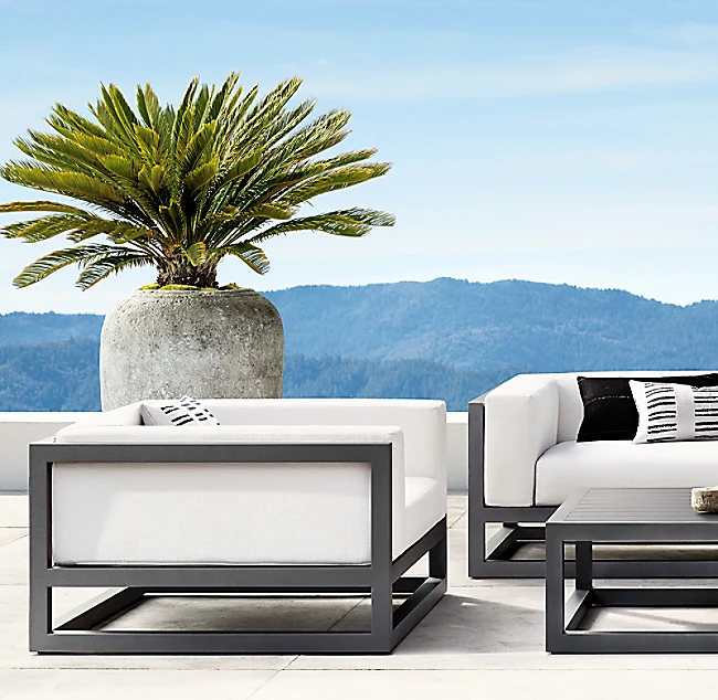 New arrival outdoor furniture with a U-shaped, continuous cushion forms the arms and back  aluminum sofa