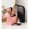 New design high quality stand up waterproof polyester makeup brush holder,multi-function pink and black makeup brush pouch bag