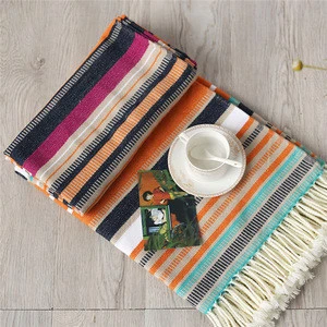 new home 100% colorful cotton striped tassels blankets couch chunky knit sofa throw blankets with decorative fringe