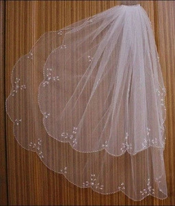 New Hot 2013 2T White ivory Elbow Beaded Edge pearl sequins Bridal Wedding Veil