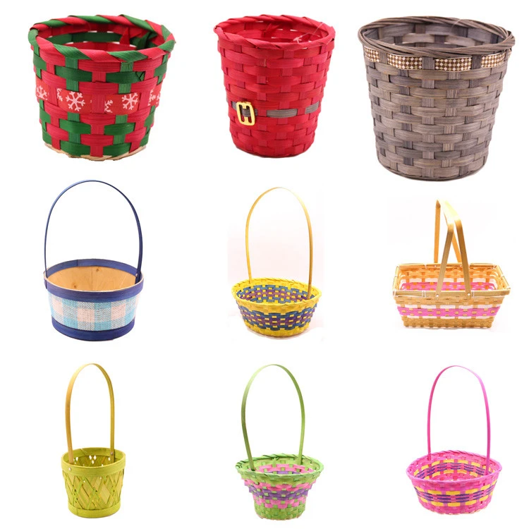 New Hot Sale woven holiday easter basket bamboo gift basket flowers and christmas empty gift hamper basket with handle