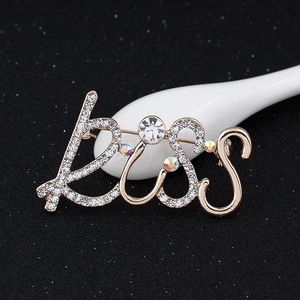 new products wholesale cheap crystal rhinestone cheap kiss letters brooches
