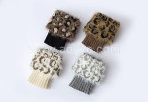New style women winter fluffy faux fur knitted boots sleeve boot cuffs leopard print short flanging sock leg warmers