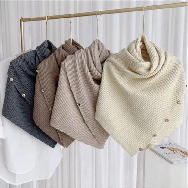 New type of knitted shawl women&#x27;s versatile scarf imitation cashmere dual metal buckle wool cape neck scarf