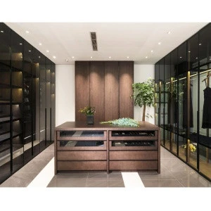 NICOCABINET High-End Luxury Italian Design Walnut Wooden Wardrobe Closet Modular Walk-in Closet with Glass Door