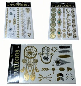non-toxic tattoo sticker,hot metallic waterproof temporary tattoo sticker,golden temporary tattoo