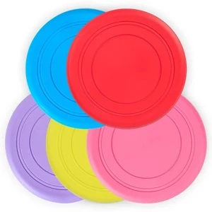 Out Door Happy Playing Dog Toy Silicone Pet Training Plate Tray Round Flying Disc