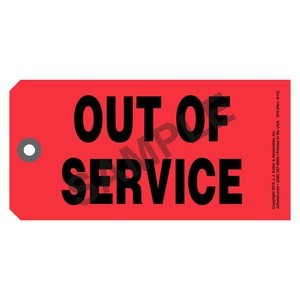 Out of Service Tags 50-pk. - 6.25&quot;x3.5&quot;, Cardstock, Clipped Corners with 12&quot; Tag Wires Attached - Identify Equipment Unavailable
