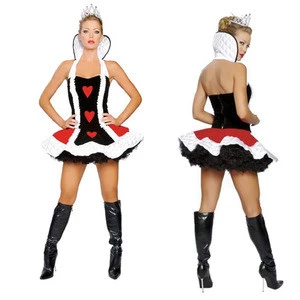 Party costume women sexy adult halloweenqueen of hearts costume with Imperial crown poker uniforms for female QAWC-0409