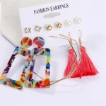 Paso Sico Wholesale Earring 6 Pairs/Set Popular Metal Pearls Acrylic Earring for Women Jewelry Daily Dress