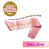 Pink Sash With Rose Gold Glitter Print, Silver High Quality Head Band For Girl