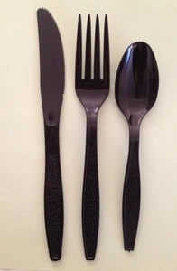 Plastic cutlery set including plastic spoon,knife and forks, matte finish
