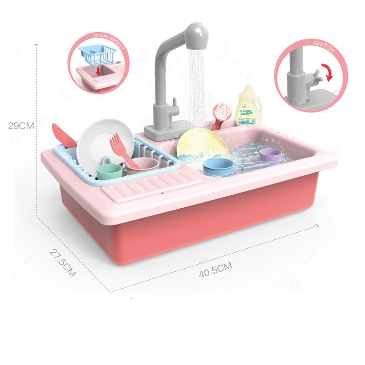 Plastic Kitchen Wash Sink Toys Electric Wash-up Kitchen Sink Set Pretend Play Toys