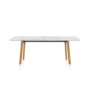 PMT 08  luxury european wood leg  big table white top calcatta hotel home Porcelain marble sintered stone dining table