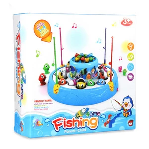 Popular Toys Premium Quality B/O Fishing Game Toys with Rotating Double Fish Pools, Lights and Music