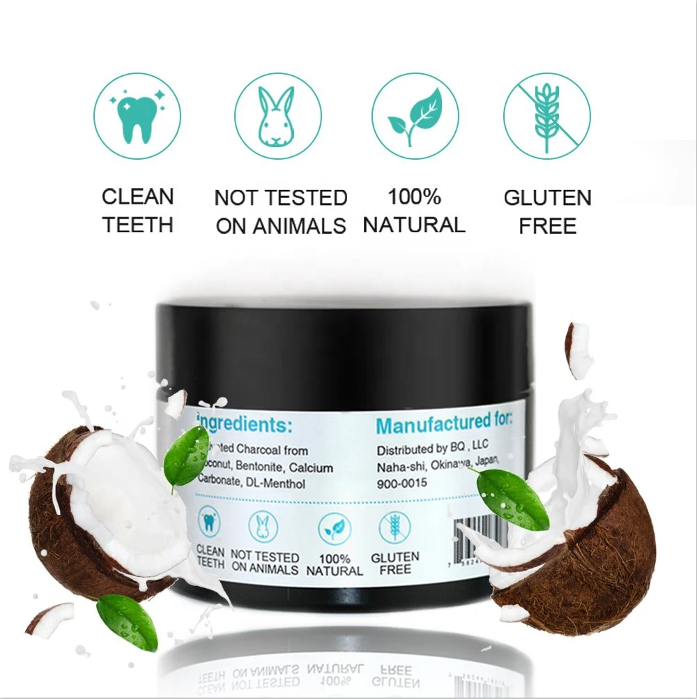 Private label natural tooth powder 100% Natural Coconut tooth powder with charcoal teeth whitening powder