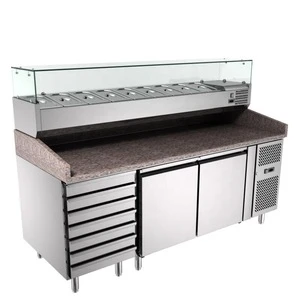 Professional  Marble Top Stainless Steel Pizza Prep Table  /pizza display refrigerator / refrigerated pizza salad counter