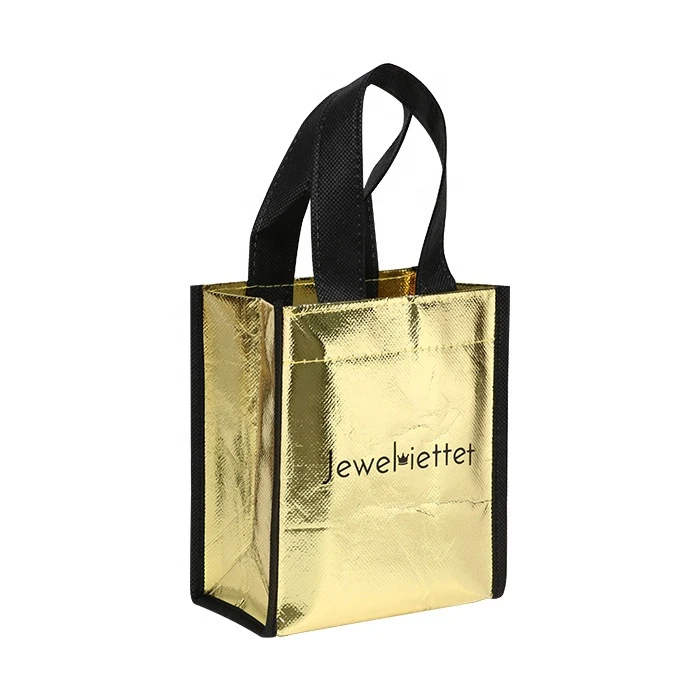 Promotion Logo Printed Gold Laser Aluminum Non Woven Bag Reusable Tote Shopping Bag