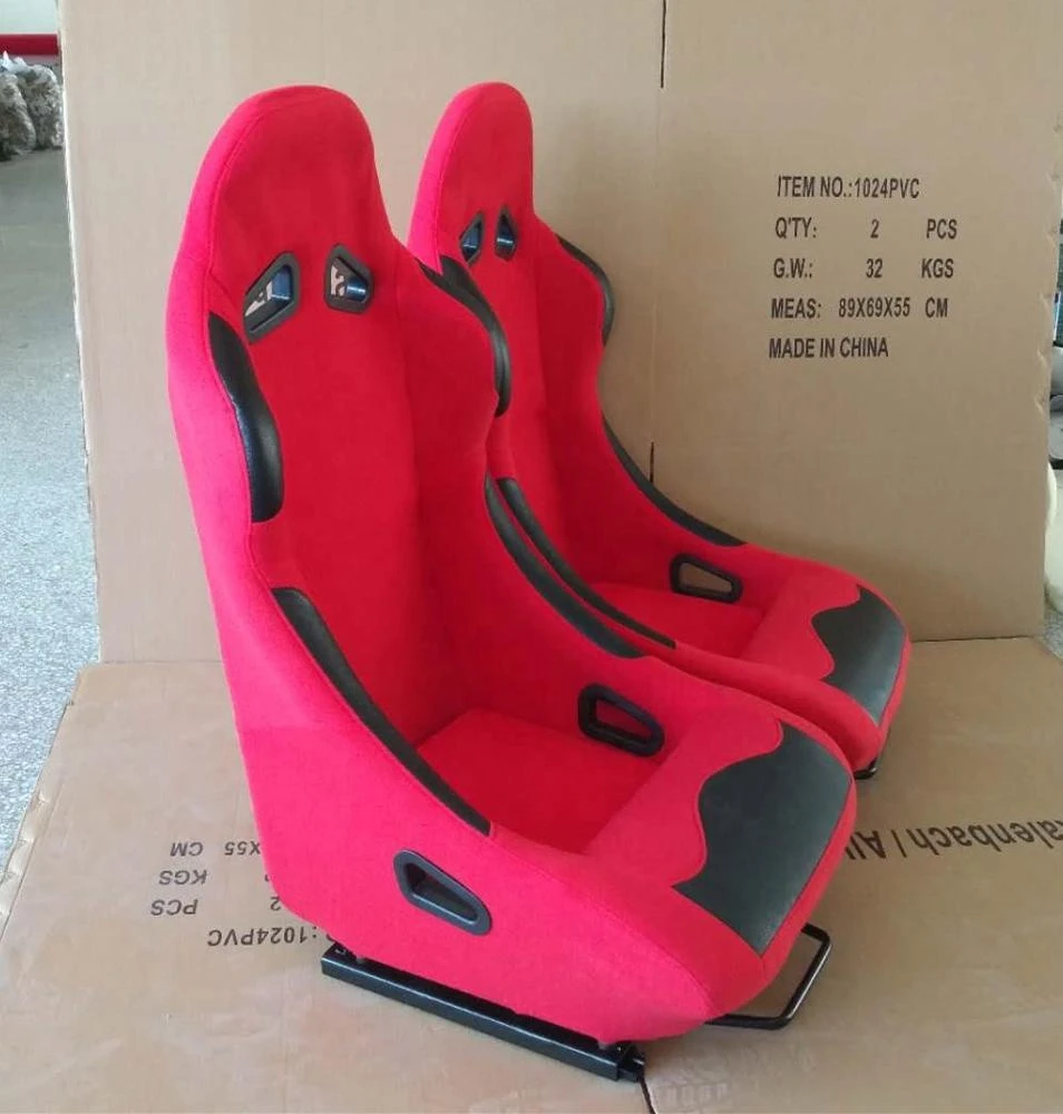 RED PVC FABRIC RACING SEAT SPORTS  BUCKET SEAT+CUSHION WITH CAR SEAT RAILS JBR1014