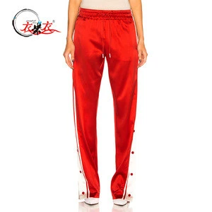 Red & White Silk Side Snap Track Pants