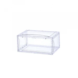 Removable custom logo and color flip Clear Stackable Acrylic storage Transparent shoe storage box